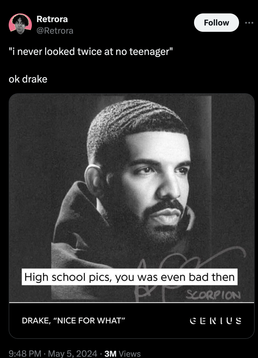 scorpion album cover color - Retrora "i never looked twice at no teenager" ok drake High school pics, you was even bad then Drake, "Nice For What" 3M Views Scorpion Genius